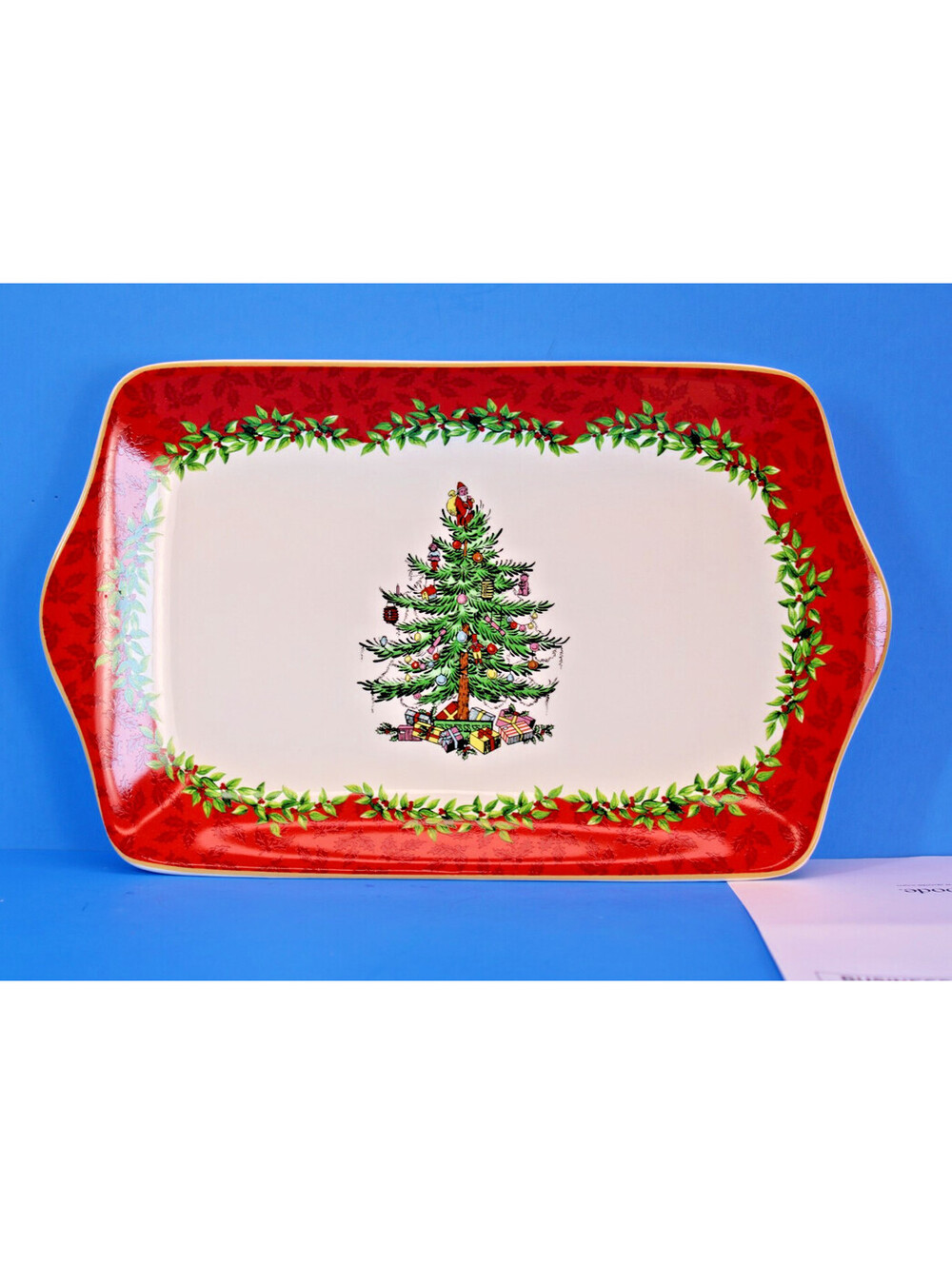 Spode Annual Christmas Tree 12x7" Rectangular Dessert Tray Gold Trim w box